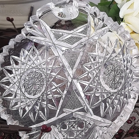 American Brilliant Nappy Cut Glass Dish with Handle 7" Crystal - Picture 8 of 11